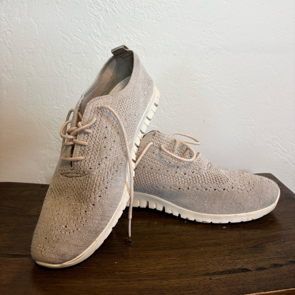 Cole Haan Light Gray Stitchlite Oxfords with Silver Sparkle Detail